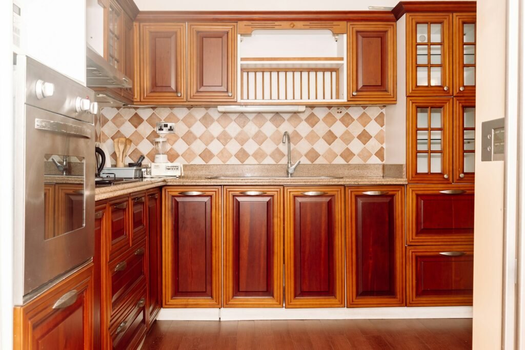 Kitchen with wooden cabinets