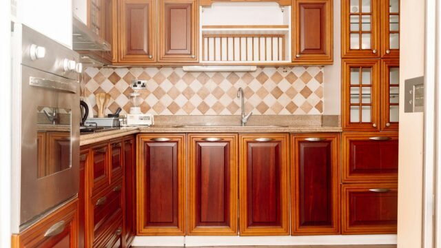 Kitchen with wooden cabinets