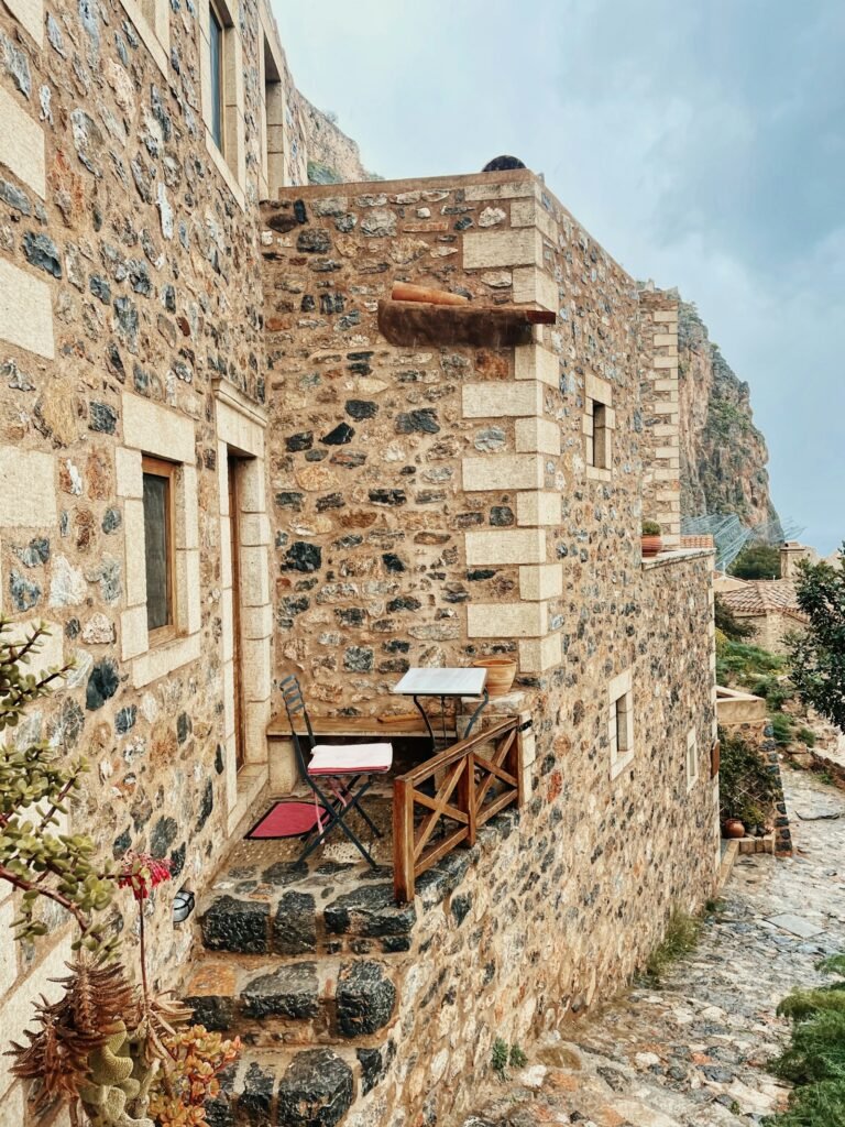 Stone terrace with table